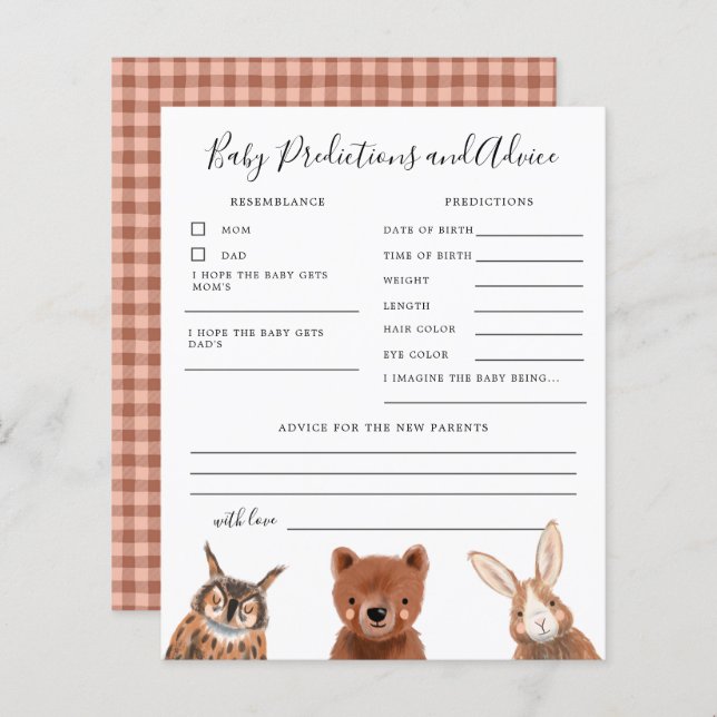 Lámina Predicciones y consejos para bebés en Woodland (Anverso / Reverso)