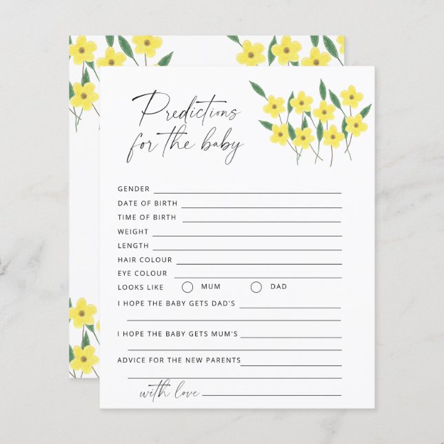 Lámina Predicciones y consejos para bebés Juego de bebé W (Anverso / Reverso)