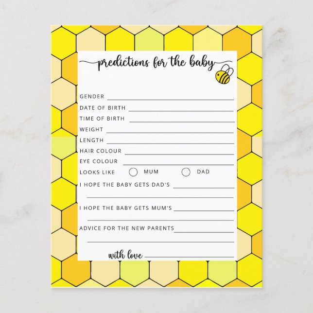 Lámina Predicciones y consejos para el bebé abeja (Anverso)