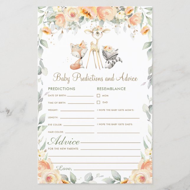 Lámina Predicciones y consejos para el bebé con flores de (Anverso)