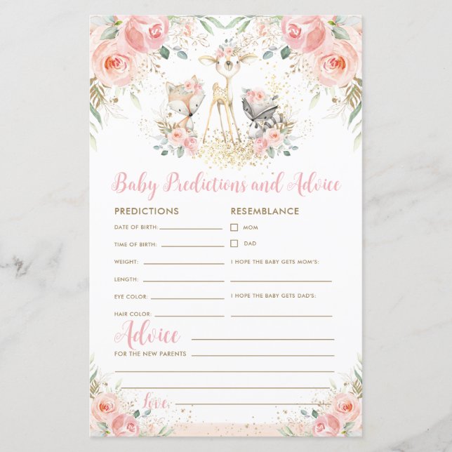 Lámina Predicciones y consejos para el bebé con flores de (Anverso)