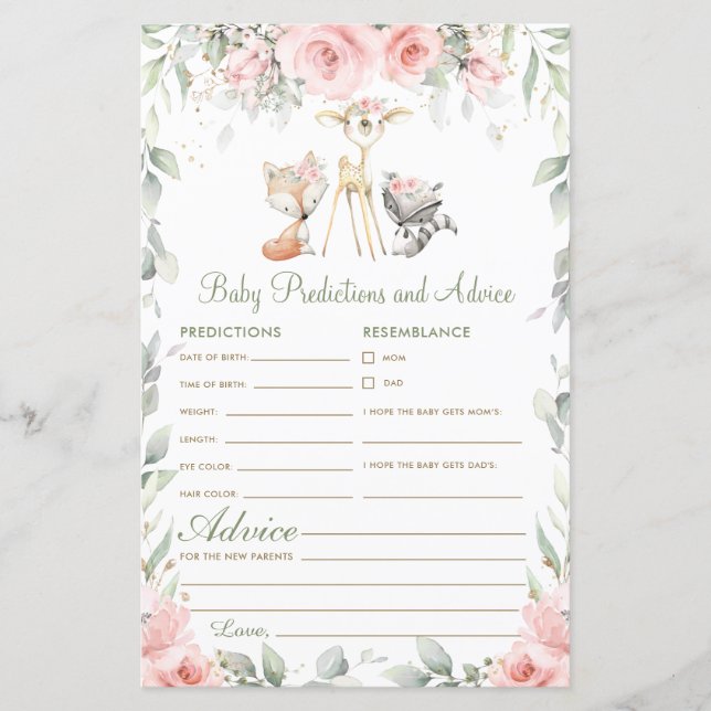 Lámina Predicciones y consejos para el bebé con flores de (Anverso)