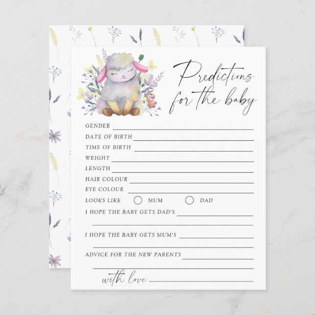 Lámina Predicciones y consejos para el bebé - cordero (Anverso / Reverso)