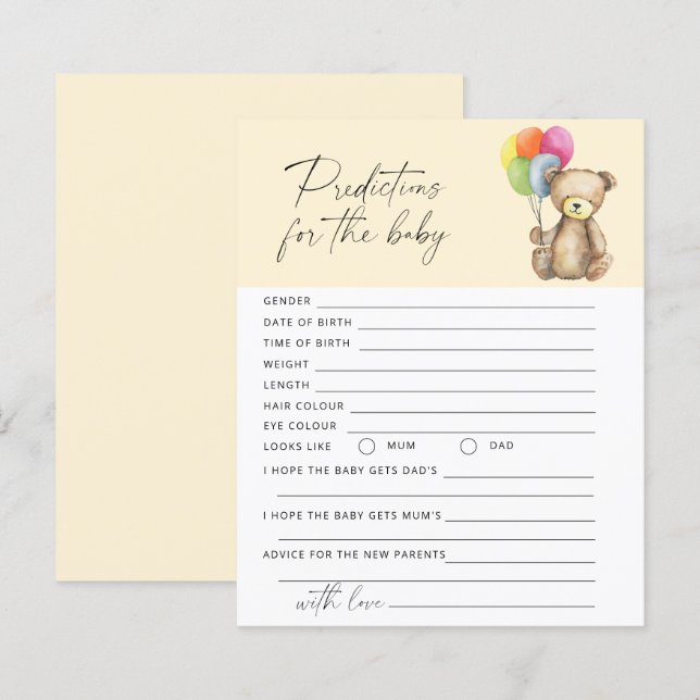 Lámina Predicciones y consejos para el bebé Juego para el (Anverso / Reverso)