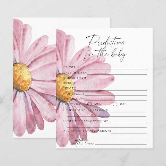 Lámina Predicciones y consejos para el bebé - margarita (Anverso / Reverso)