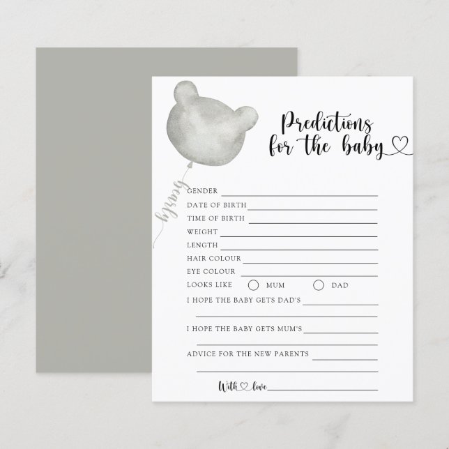 Lámina Predicciones y consejos para el bebé OSO (Anverso / Reverso)