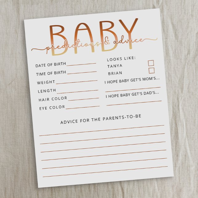 Lámina Predicciones y Consejos para el Bebé: Una Bebé Est (Baby shower game & activity)