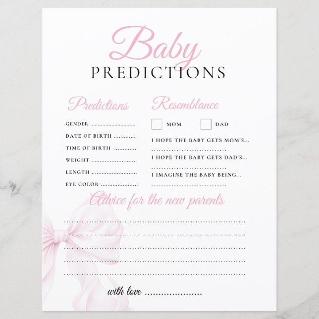 Lámina Predicciones y consejos sobre el juego Baby Shower (Anverso)