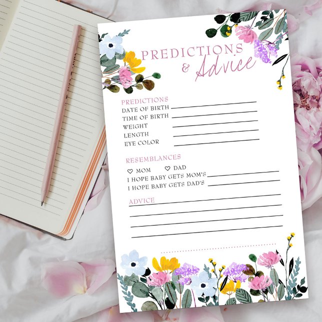 Lámina Predicciones y consejos sobre el juego de Baby Sho (Baby Shower Predictions and Advice card from my Wildflower Lawn Collection.
)