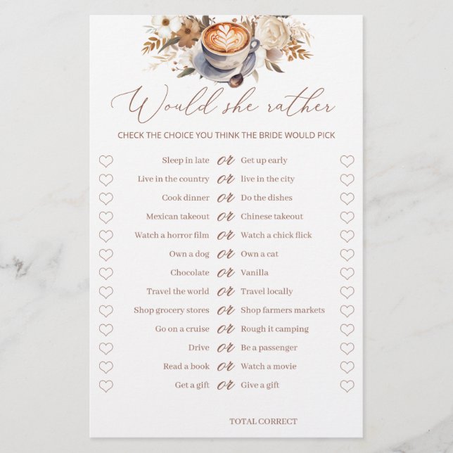 Lámina ¿Preferiría Café Un Juego De Ducha De Novias? (Anverso)