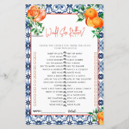 Lámina ¿Preferiría? Spritz Bridal Shower Game