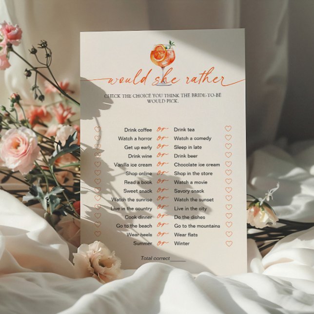 Lámina ¿Prefiere Aperol Spritz Bridal Shower Game? (Subido por el creador)