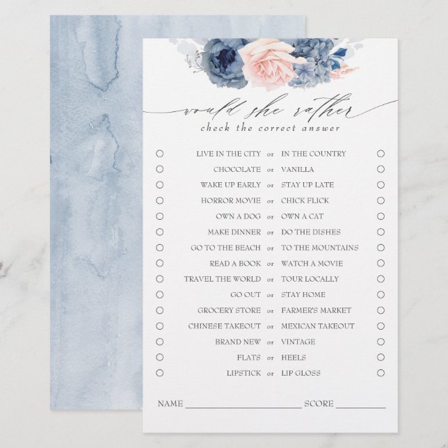 Lámina ¿Prefiere Dustar Un Juego De Ducha Azul Bridal? (Anverso / Reverso)