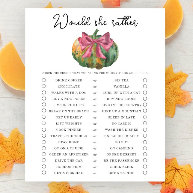 Lámina ¿Prefiere el juego de ducha de bebé de la calabaza (Subido por el creador)