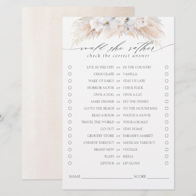 Lámina ¿Prefiere El Juego De Ducha De Novias Grasas Pampa (Anverso / Reverso)