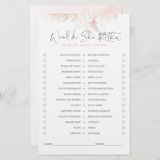 Lámina ¿Prefiere El Juego De Novias Grass Pampas? (Anverso / Reverso)