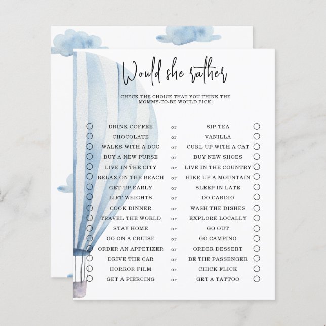 Lámina ¿Prefiere ella - juego de ducha para bebé (Anverso / Reverso)