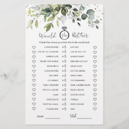Lámina ¿Prefiere Eucalyptus Bridal Shower Game?
