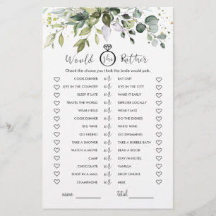 Lámina ¿Prefiere Eucalyptus Bridal Shower Game?