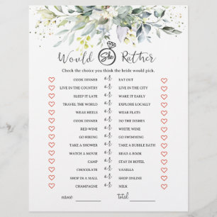 Lámina ¿Prefiere Eucalyptus Bridal Shower Game?