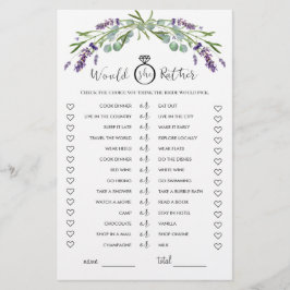 Lámina ¿Prefiere Eucalyptus Lavender Bridal Game?