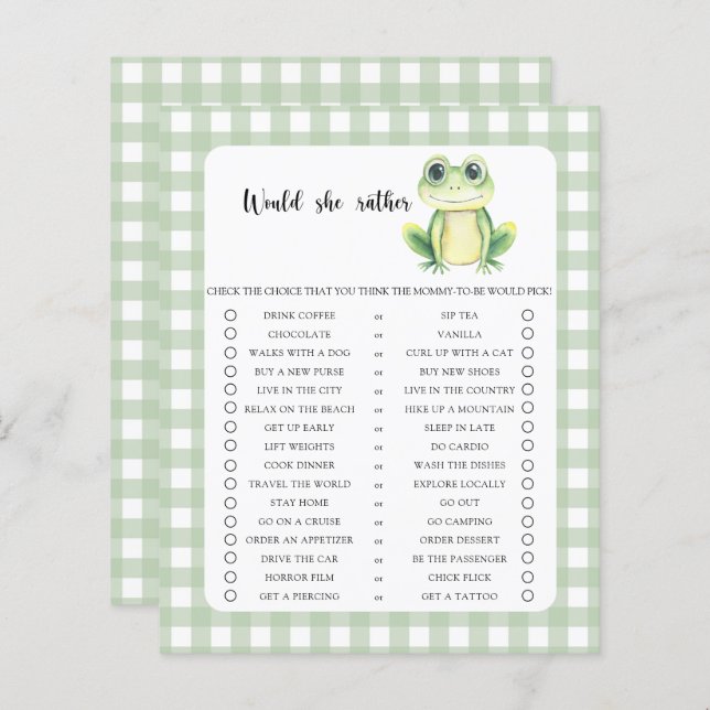 Lámina ¿Prefiere Jugar A Baby Shower De Rana? (Anverso / Reverso)