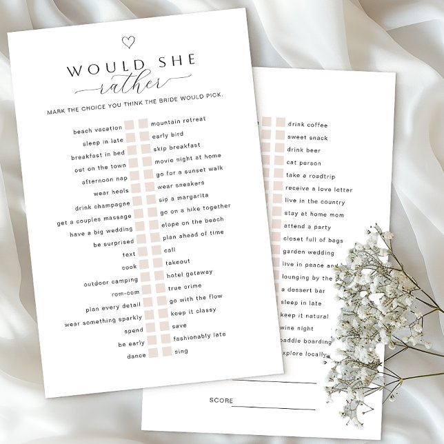 Lámina ¿Prefiere Jugar? | Ducha nupcial mínima (Bridal Shower Game)