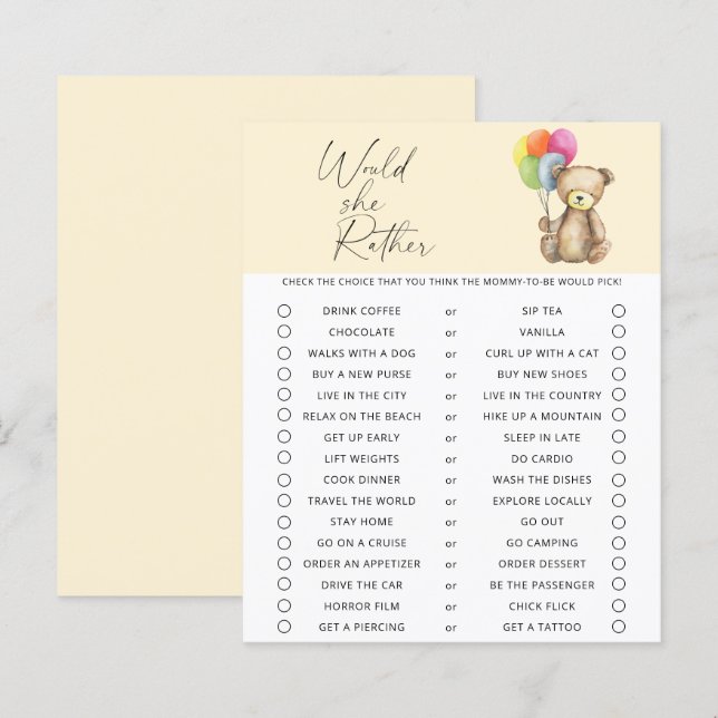 Lámina Prefiere Jugar - Teddy Bear (Anverso / Reverso)