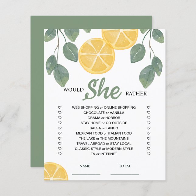 Lámina ¿Prefiere Un Juego De Ducha De Limón? (Anverso / Reverso)