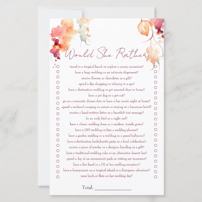 Lámina ¿Prefiere un juego de ducha de novia con vino? (Anverso)