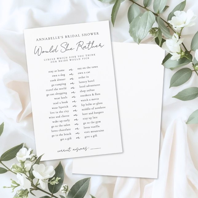 Lámina ¿Prefiere Un Juego De Ducha De Novias? (Would She Rather Bride Bridal Shower Game)
