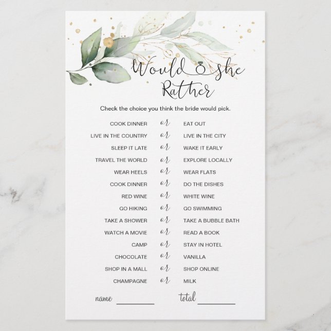 Lámina ¿Prefiere Un Juego De Ducha De Novias Verdes? (Anverso)