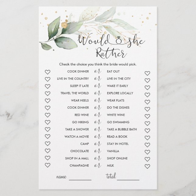 Lámina ¿Prefiere Un Juego De Ducha De Novias Verdes? (Anverso)