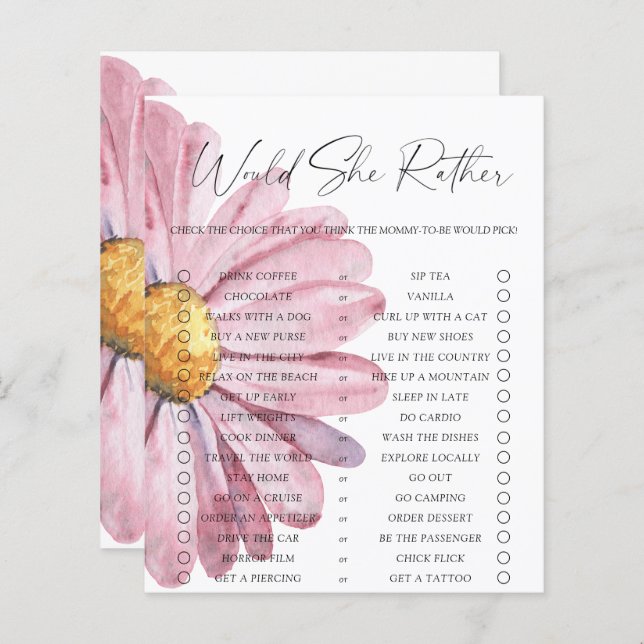 Lámina ¿Prefiere un juego de margarita con flores silvest (Anverso / Reverso)