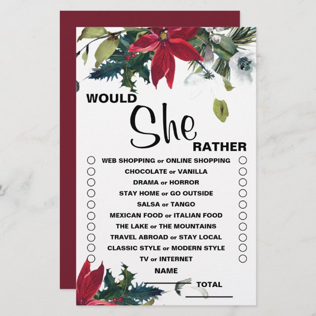 Lámina Prefiere Un Juego De Novias Florales Para Navidade (Anverso / Reverso)