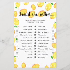 Lámina ¿Prefiere un limón de juego de ducha de novia?