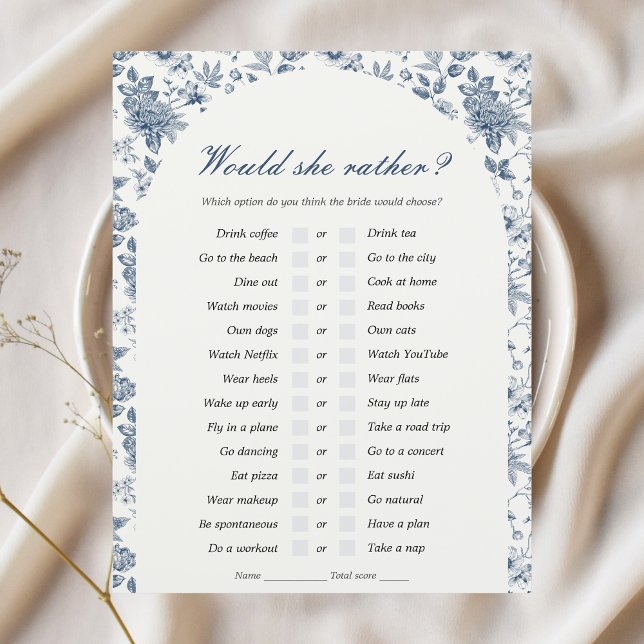 Lámina ¿Prefiere Una Ducha De Novias Chinoiserie? (would she rather bridal shower game that matches something blue before i do theme blue chinoiserie
)