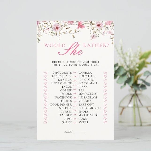 Lámina ¿Prefiere Una Ducha Floral De Novias? (Anverso de pie)
