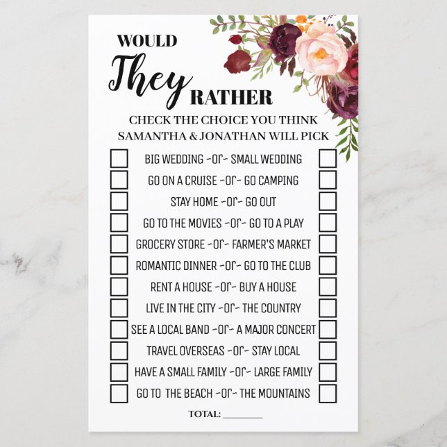 Lámina Prefieren el juego de ducha de flores de Marsala (Anverso)