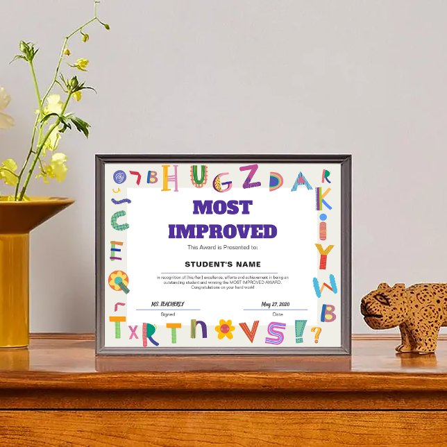 Lámina Premio a clase de logro más mejorado de personaliz (Customizable Most Improved Achievement Class Award)