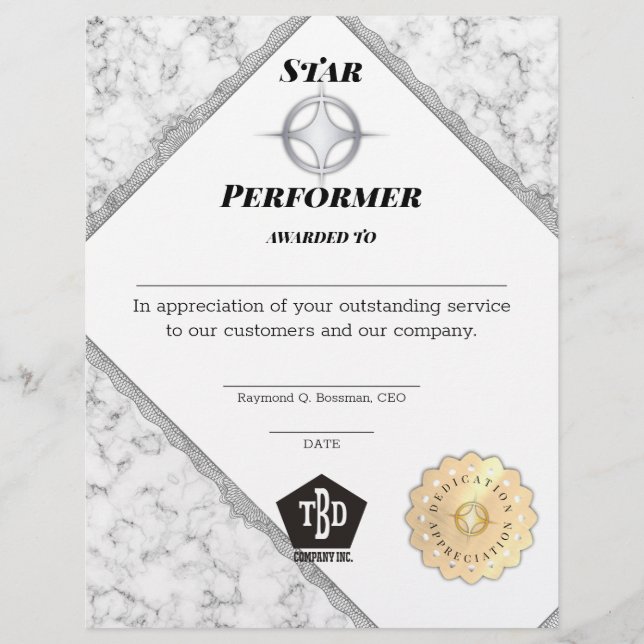 Lámina Premio a la apreciación de los empleados con mejor (Anverso)