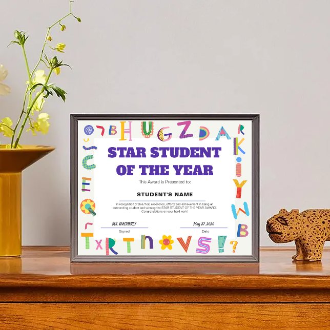 Lámina Premio a la Estrella de personalizable Estudiante  (Customizable Star Student of the Year Class Award)