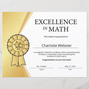 Lámina Premio a la excelencia en matemáticas