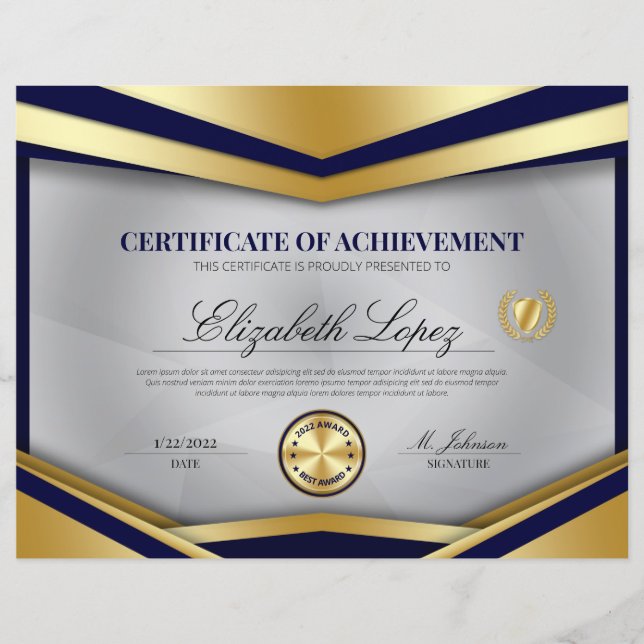 Lámina Premio al Certificado Profesional de Logro (Anverso)