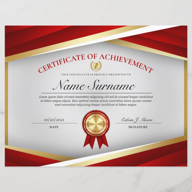 Lámina Premio al Certificado Profesional de Logro (Anverso)