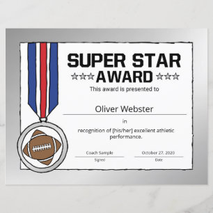 Lámina Premio al jugador de fútbol Super Star