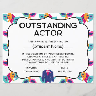 Lámina Premio al Reconocimiento Estudiantil de Actor Dest