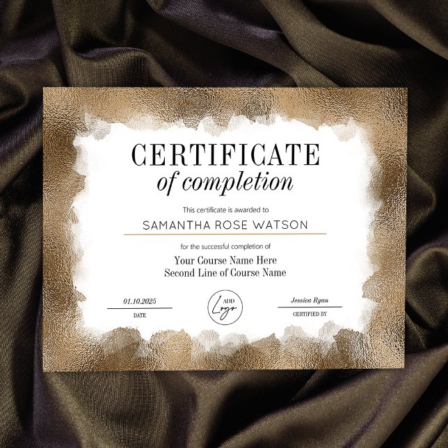 Lámina Premio al Salón de Purpurinas de Oro de Certificad (Elegant gold glitter effect Certificate of Completion professional course award)