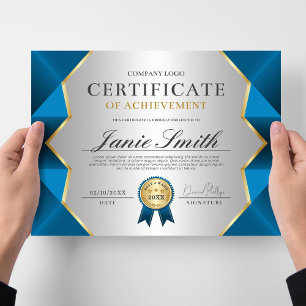 Lámina Premio Blue Gold Certificado Of Achievt