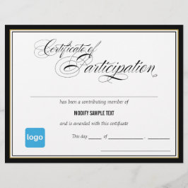 Lámina Premio Certificado de participación - Añadir logot